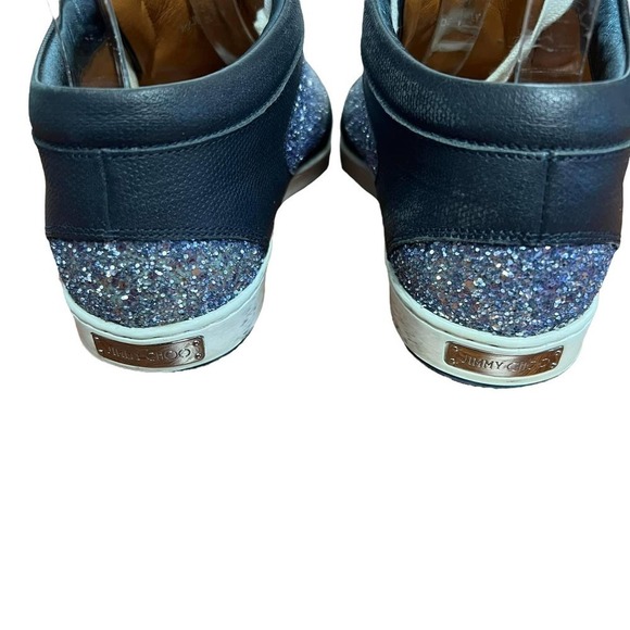 Jimmy Choo Sneakers Leather‎ Navy Blue Glitter Low Top Size 35.5 - Picture 7 of 8